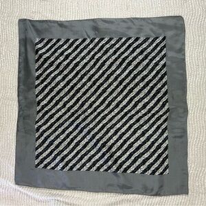 Vintage Silk Scarf Grey Black White Square Hand Rolled Hem Unbranded Y2K Retro